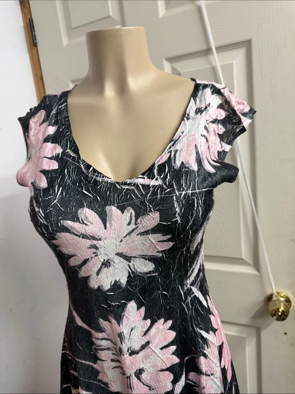Komarov Black Midi Dress with Pink Floral Print